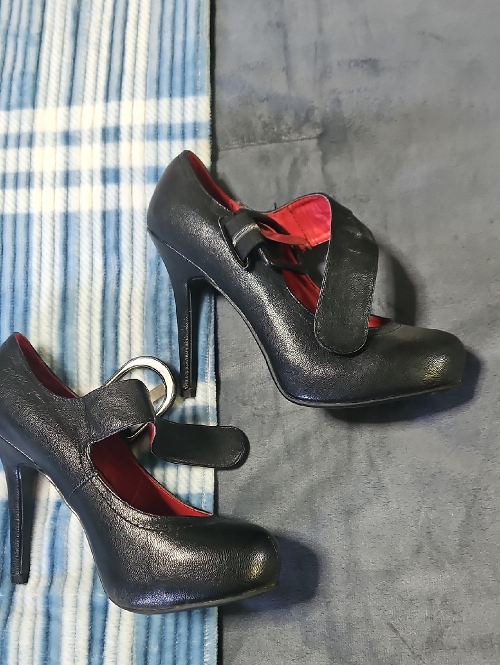 Madeline Black Mary Jane High Heels with Red Interior